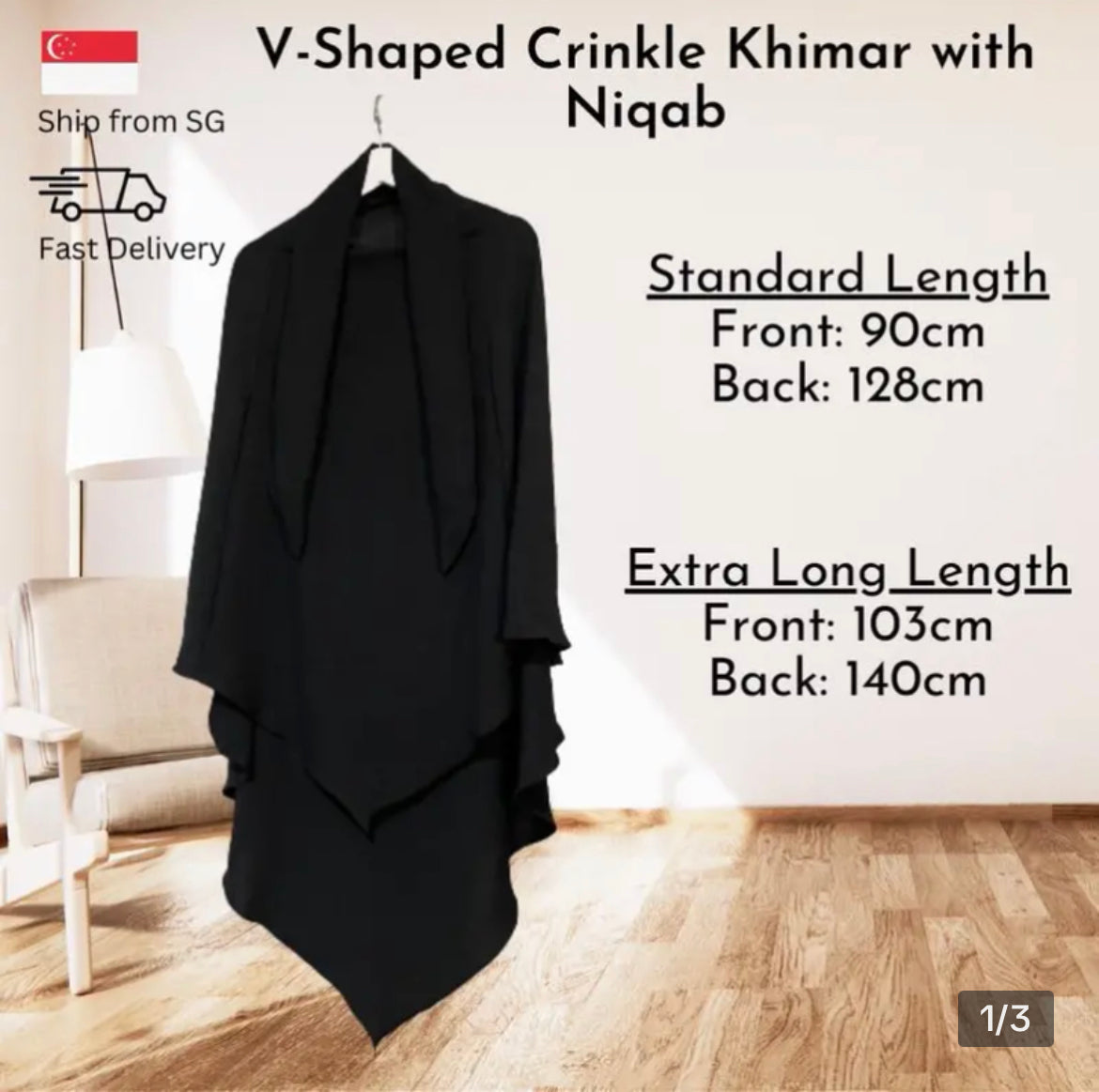 V Crinkle Khimar With Niqab